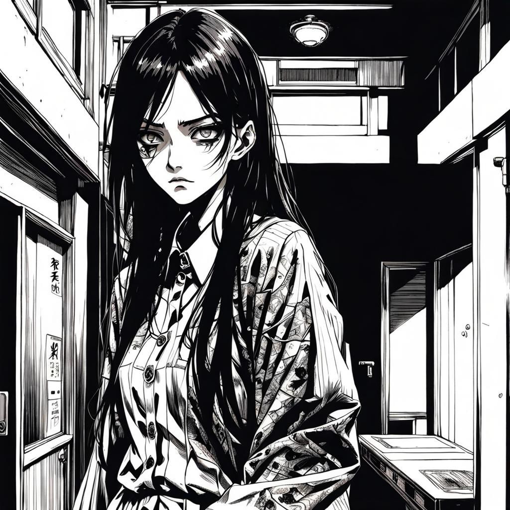 Gothic Woman Enters Motel Room in Anime Style