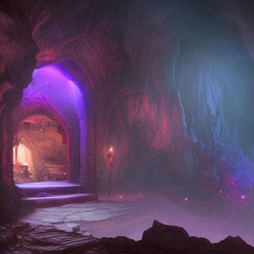 Drow Elf House in Cave with Purple Lights
