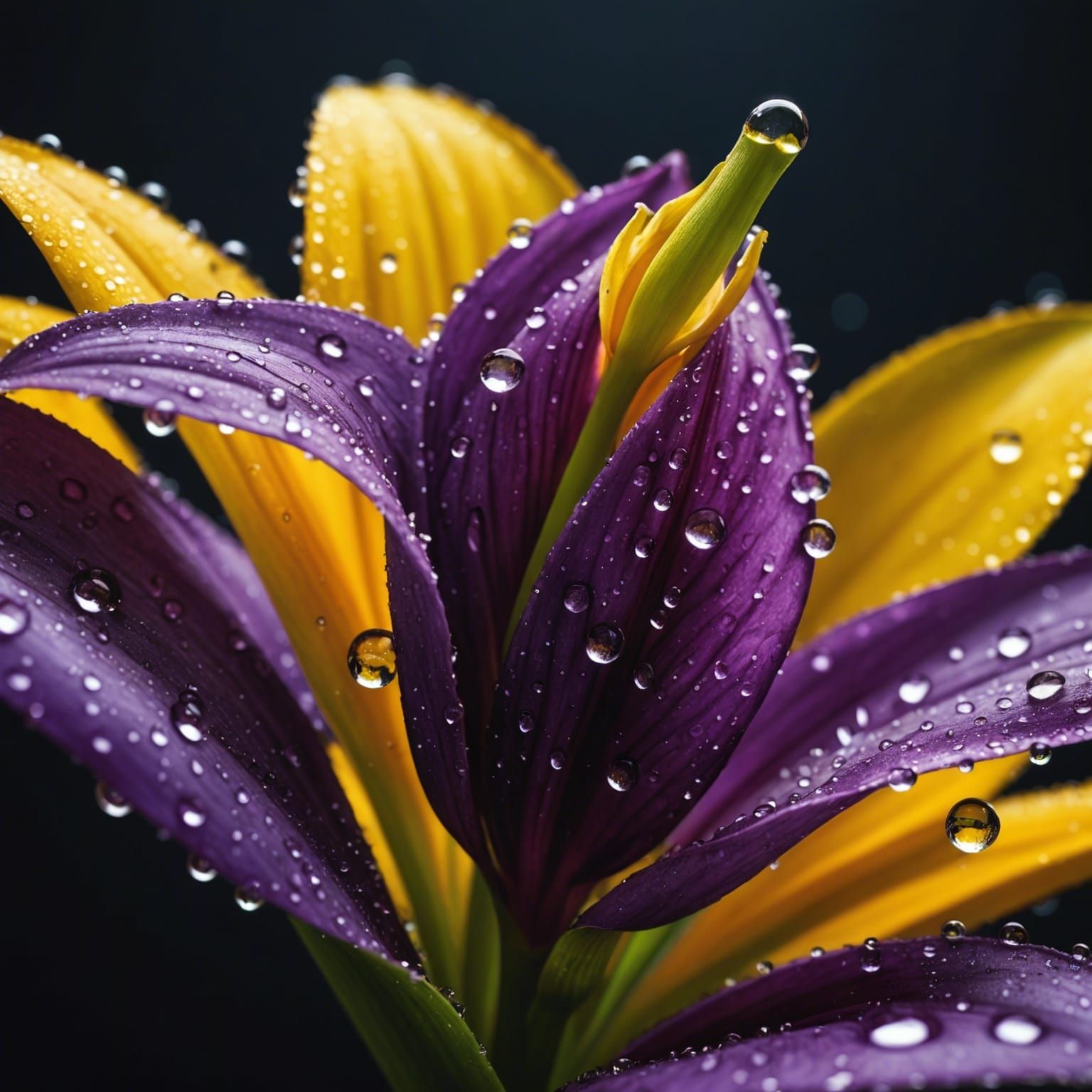 Macro photography dew drop on lily petal