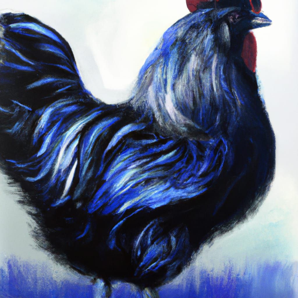 Hyperdetailed Blue Chicken Acrylic Painting