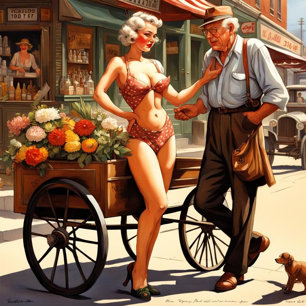 1930s Pin-Up Girl Buying Flowers