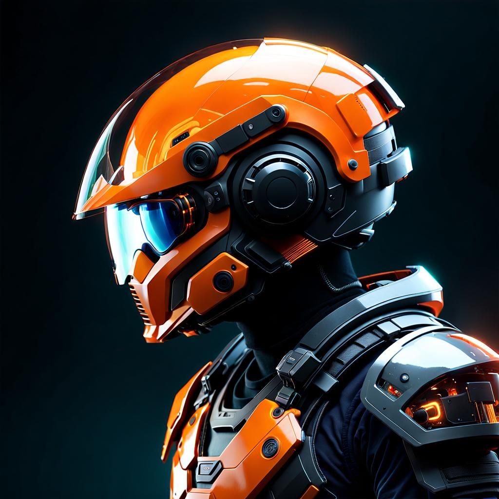 Orange Augmented Reality Helmet in Fantasy Illustration