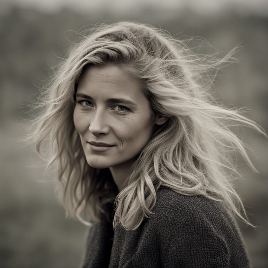 Authentic Portrait of Woman with Windswept Hair