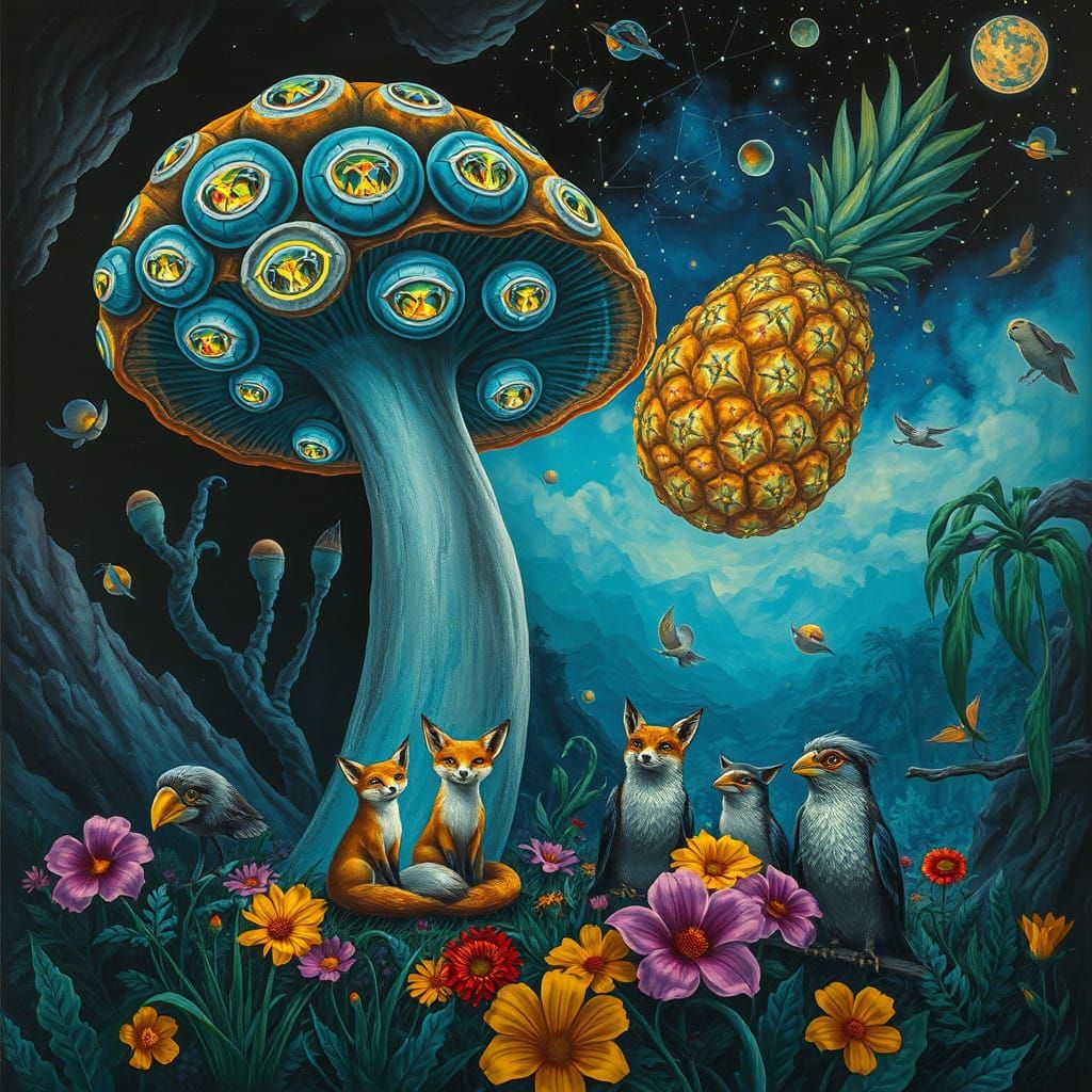 Surrealistic Mushroom Battles Unseen Darkness in Subterranea...