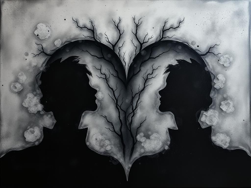 Shadowy Heart Sculpture with Stormy Eyes