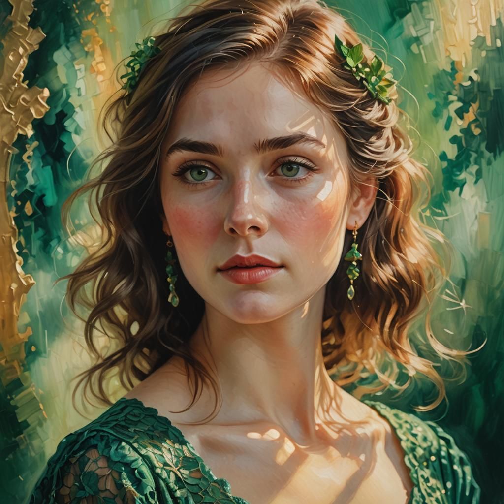 Emerald Beauty: A Vibrant Oil Painting Portrait