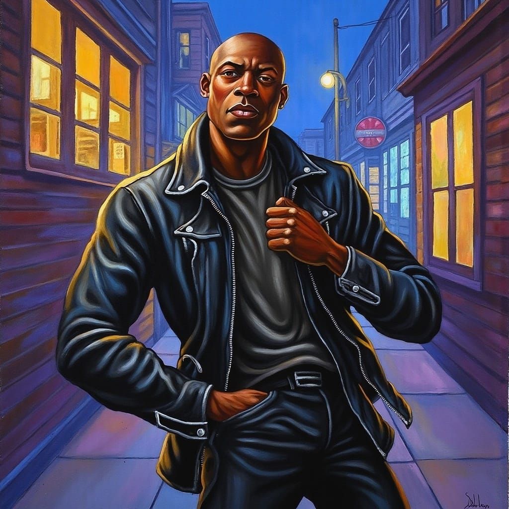 Confident Man in Leather Jacket: Concept Art Style