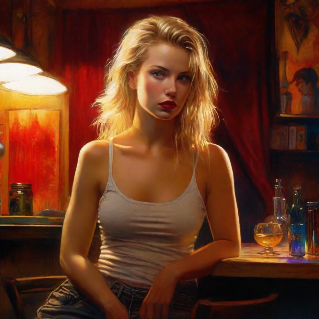 Hyperrealistic Woman in Shorts with Vibrant Background