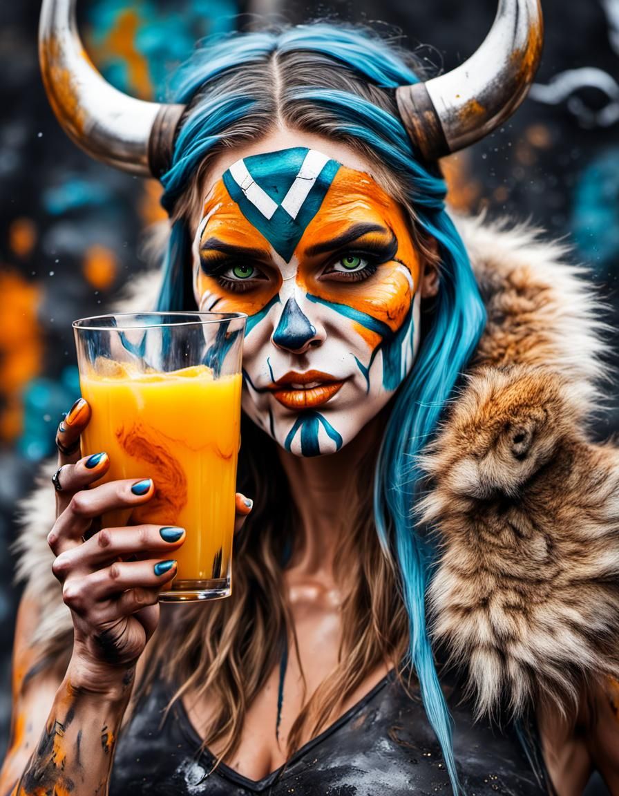 Viking Bikini Girl in Graffiti Splash Art