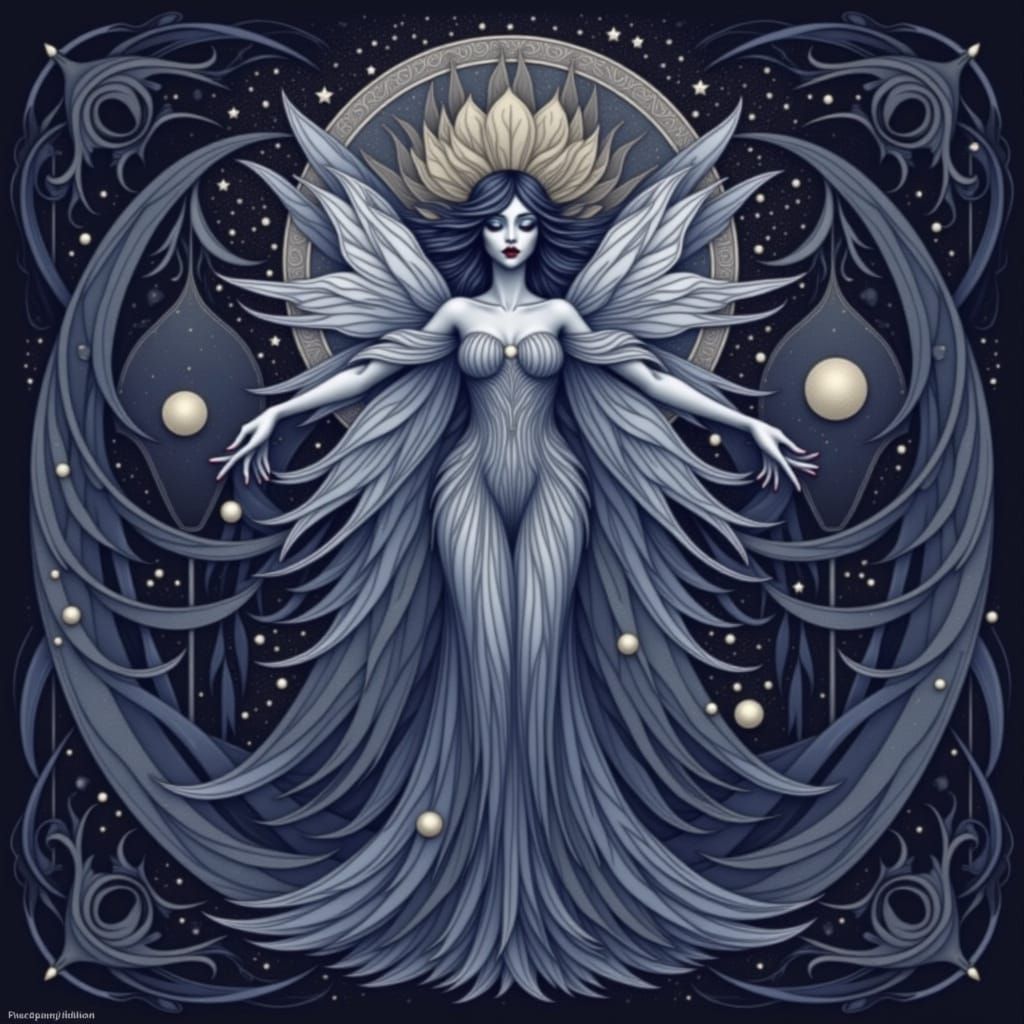 Fairy Face in Cosmic Nebula, Art Nouveau Style