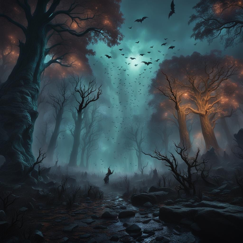 Spectral Figures in Misty Woods: Fantasy Concept Art