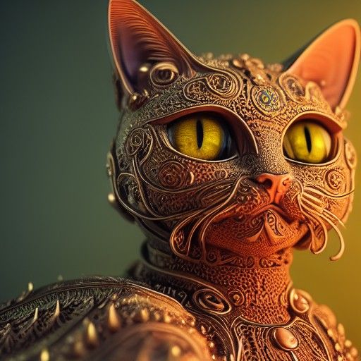 Ornate Cat Sculpture with Intricate Details