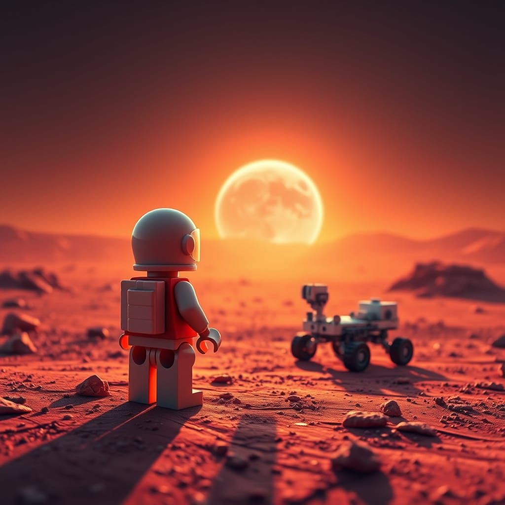 Lego Astronaut on Mars Gazing at Earth