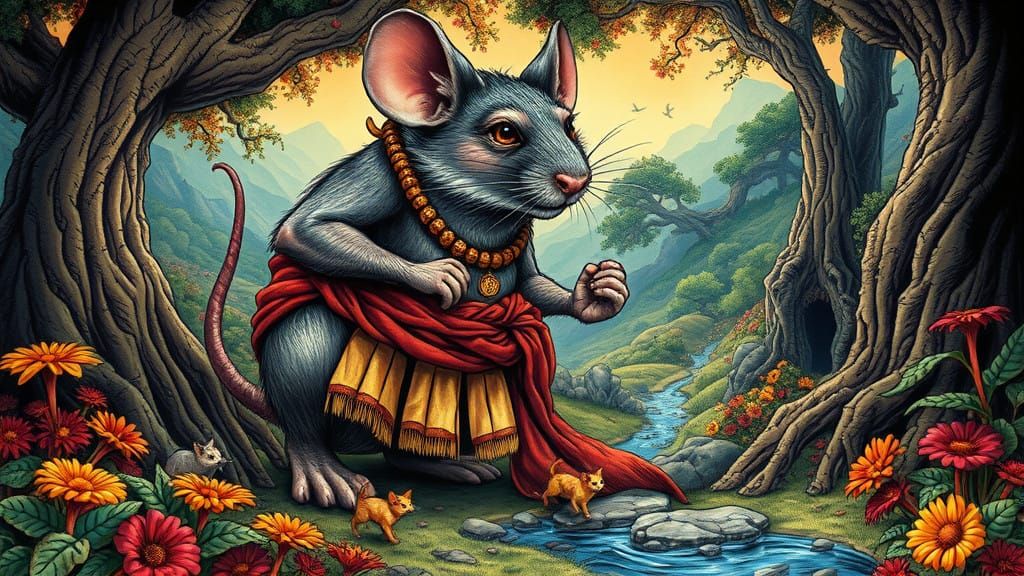 Giant Mouse Watches Over a Vibrant Prehistoric Land