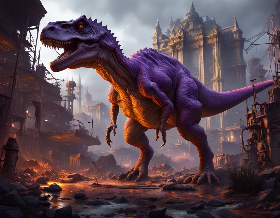 Post-Apocalyptic Dinosaur in Dark Fantasy Style