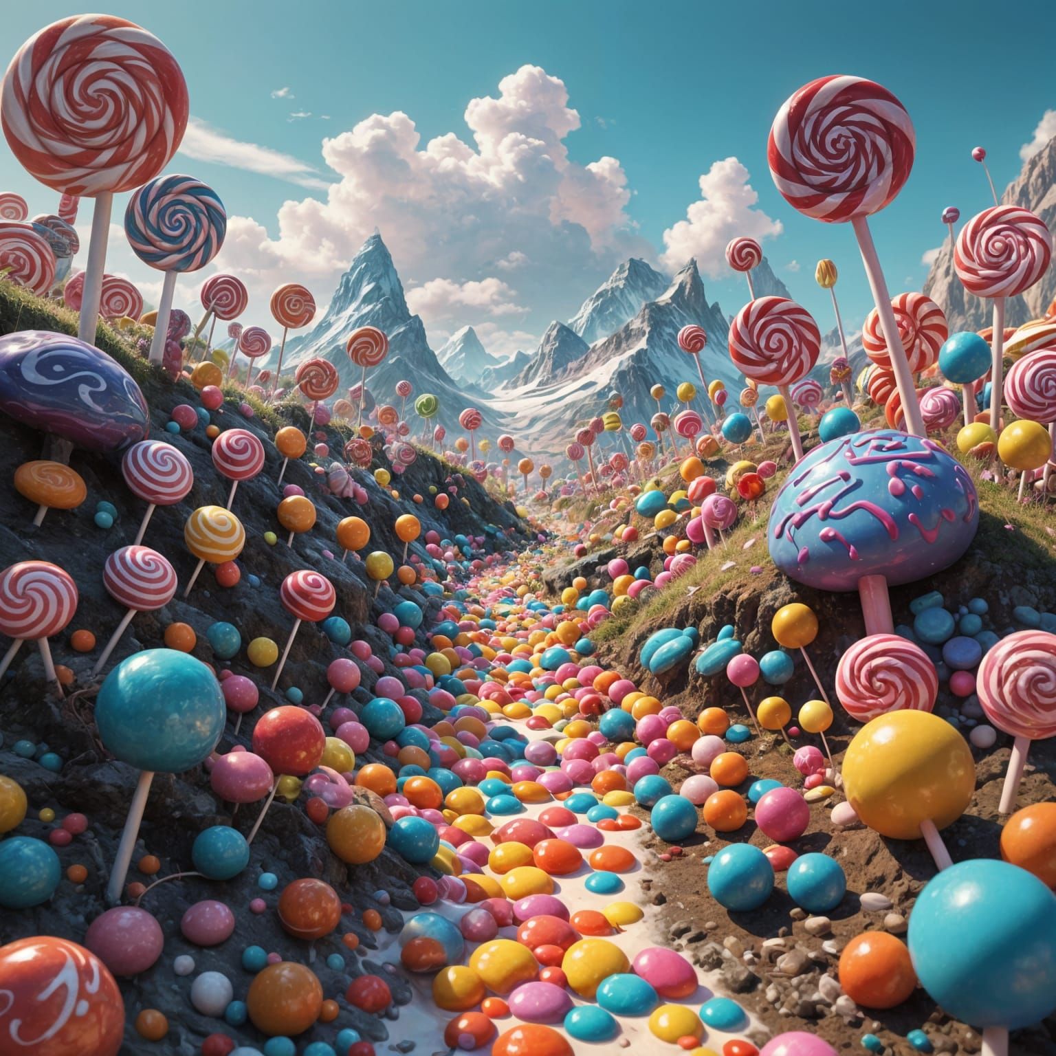 Whimsical Candy Wonderland in Vibrant Hyperrealistic Style