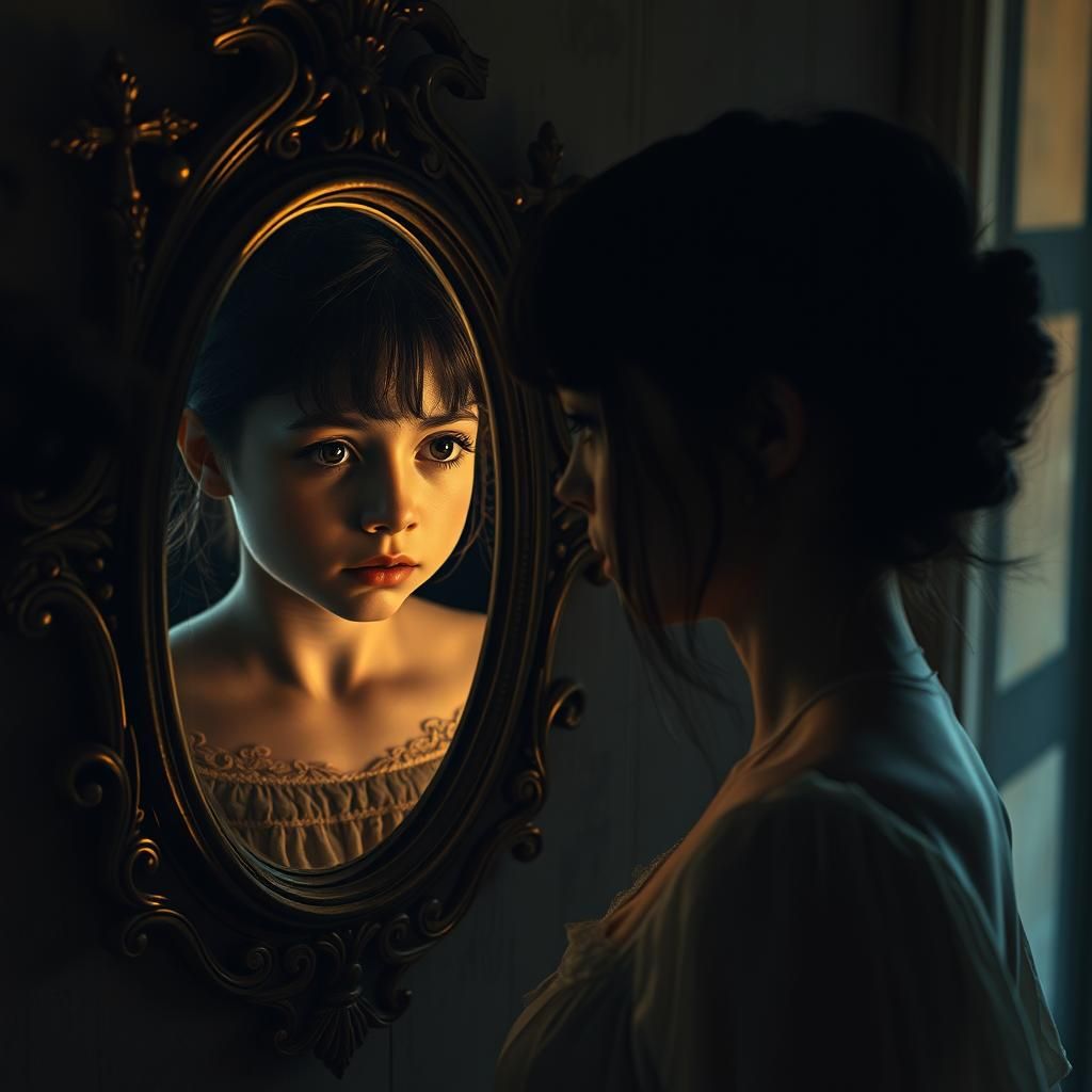 Woman and Reflection in Moody Cinematic Style