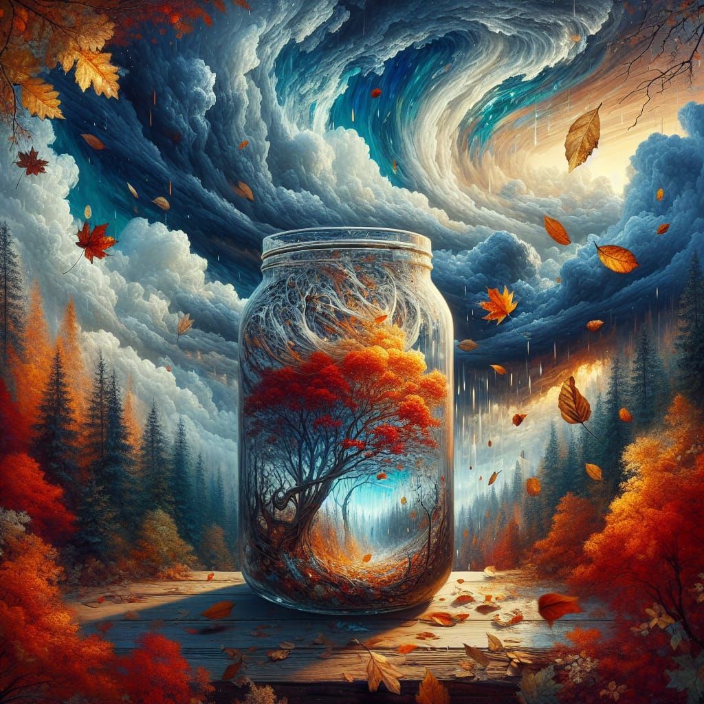 painting of an autumn image encased in a glass