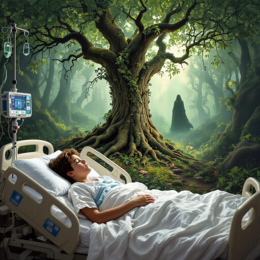 Medieval Forest and Hospital Bed: A Digital Art Fusion