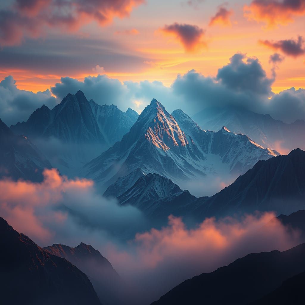 Fantasy Mountain Landscape at Sunset in 8K Resolution