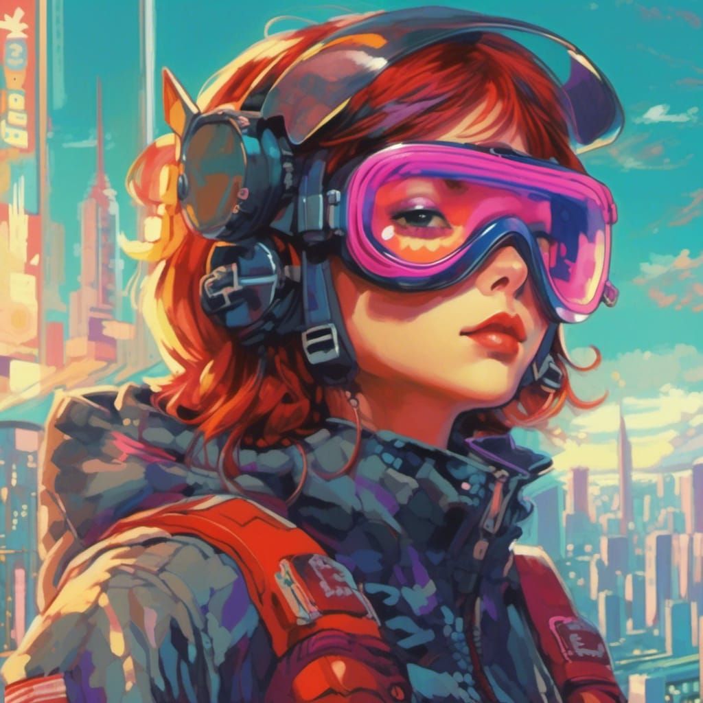 Cyberpunk Goggles Close-Up: Retro Anime Style