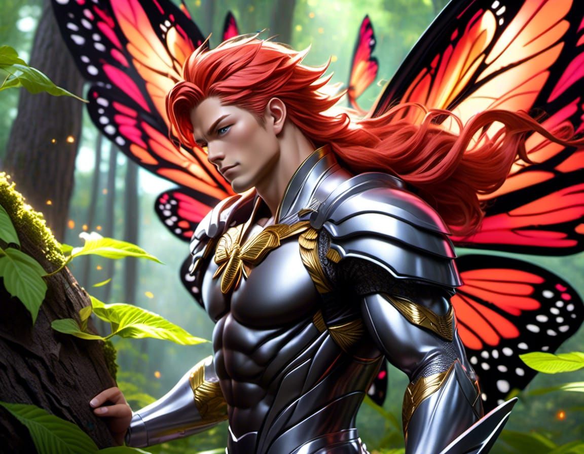 Man with Butterfly Wings in Forest