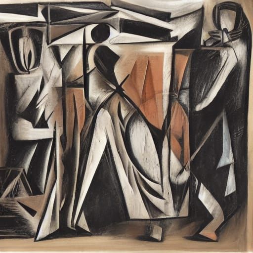 Expressionist Sculpture of Figures Releasing Possessions