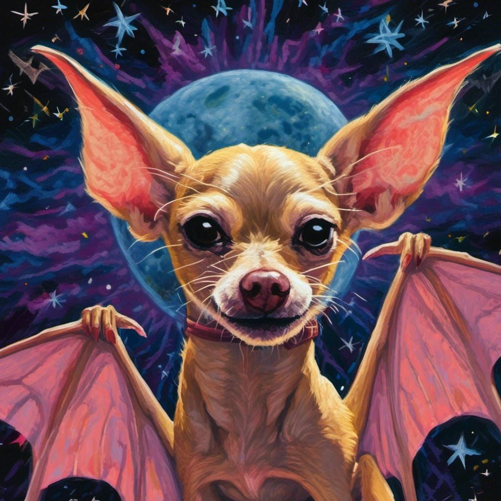 Vibrant Vampire Bat Portrait in Spooky Night Scene