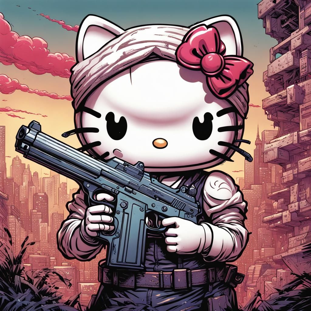 Hello Kitty Armed: Comic Book Style Art