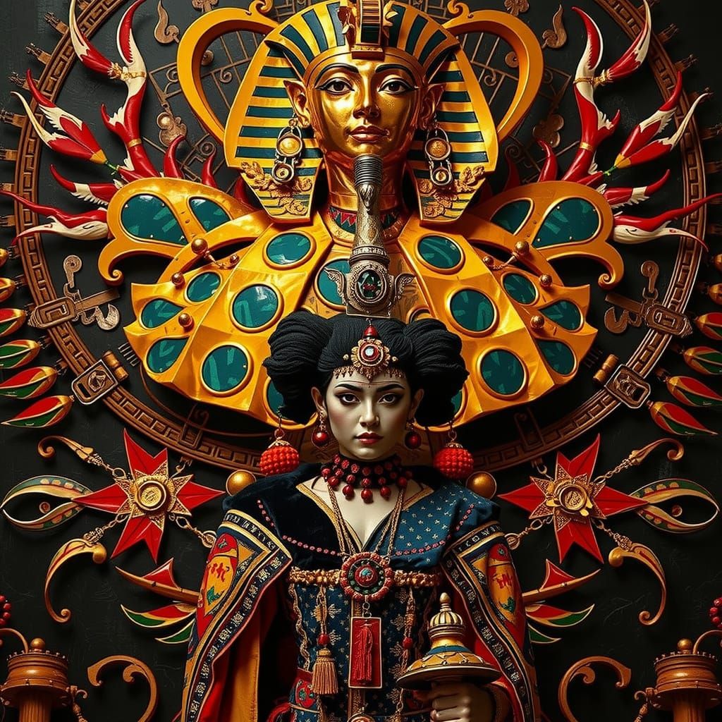 Harlequin, Geisha, Tutankhamun Full Body Shot