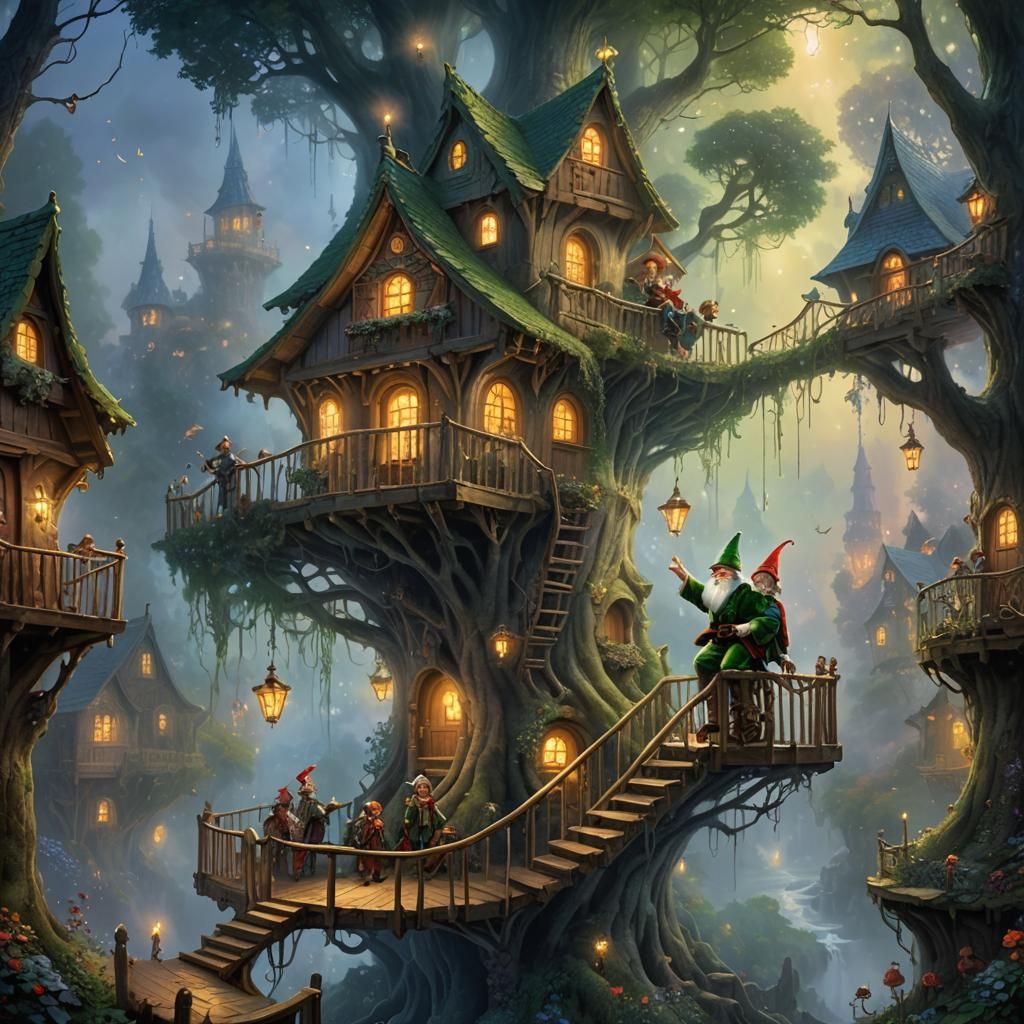 Elf and Dwarf Party in Ethereal Treehouse