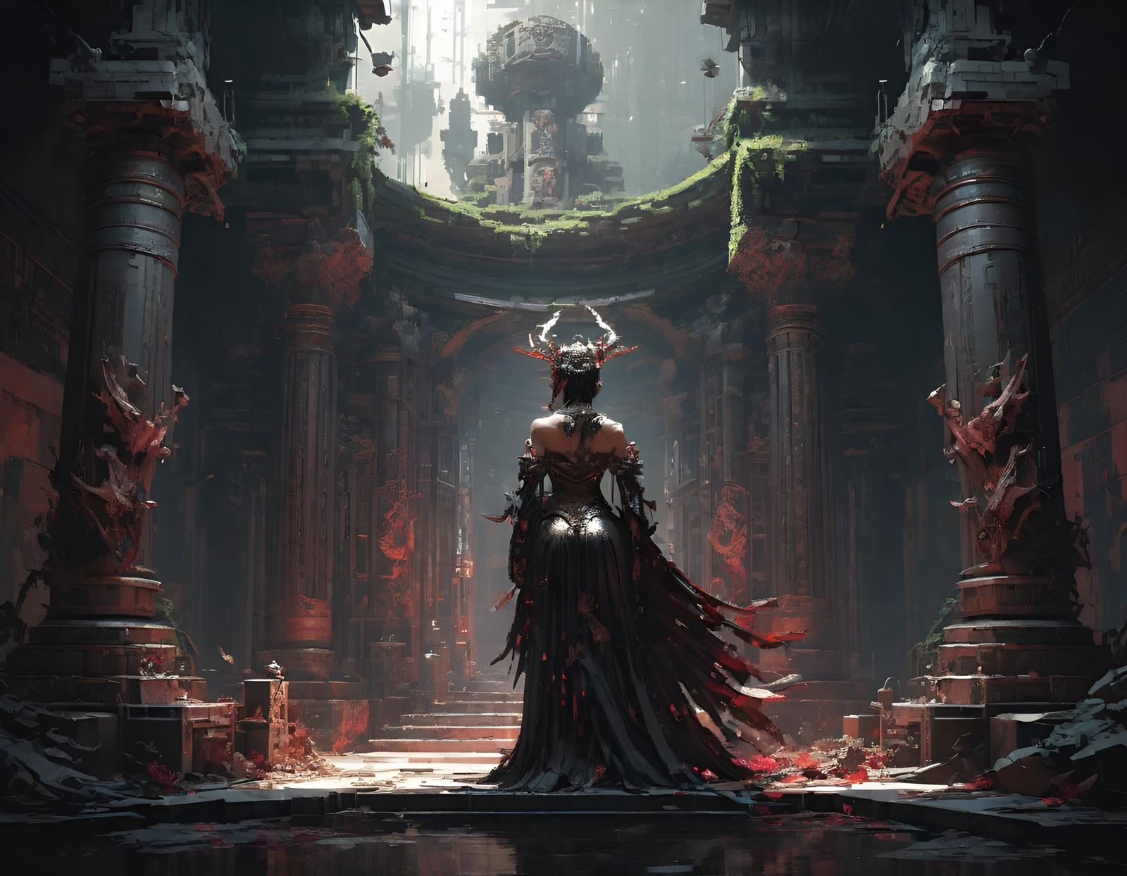 Pixel Art Dungeon Scene with Demonic Being