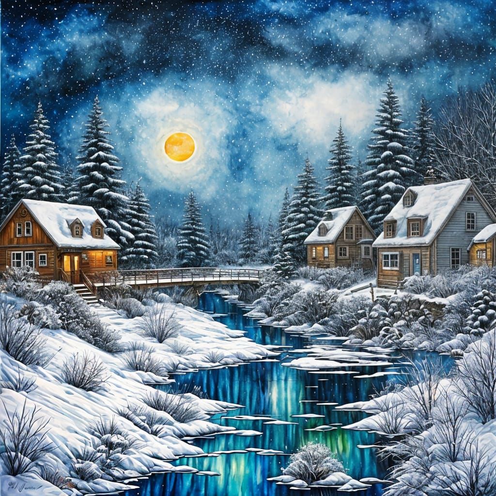 Alcohol ink Winter Landscape by Nancy Létourneau #2