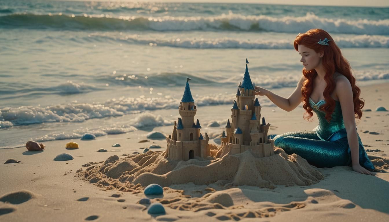 Ariel Builds Sandcastle: Disney-Inspired Magical Realism