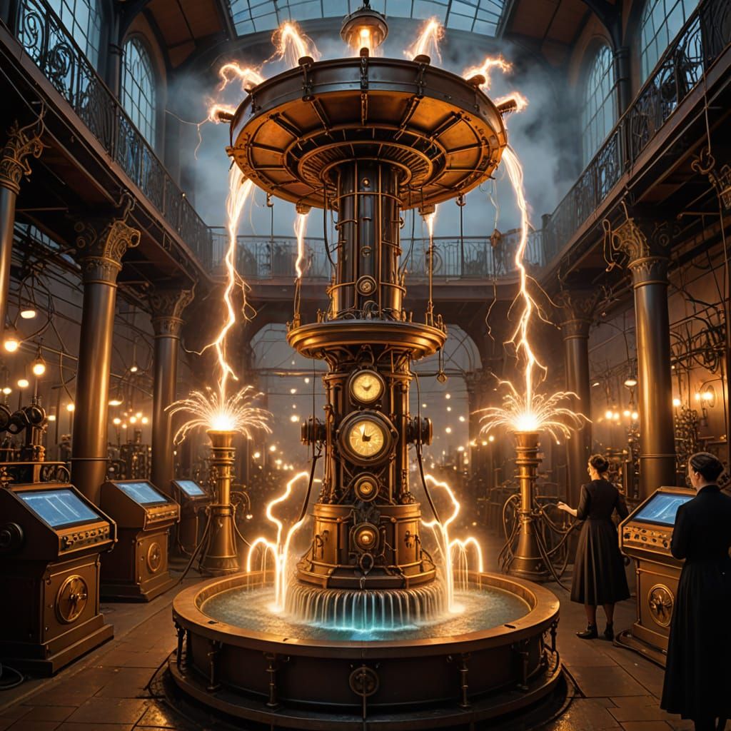 Steampunk Tesla Coil Fountain Emitting Electricity