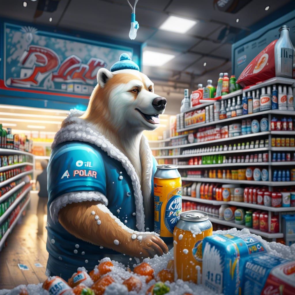 Polar Bear Cashier in Detailed Street Art Style