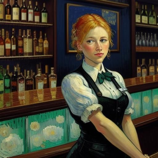 Bartender at a Bar in Van Gogh Style