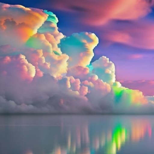 Rainbow Cloud Swirls with Water Reflections