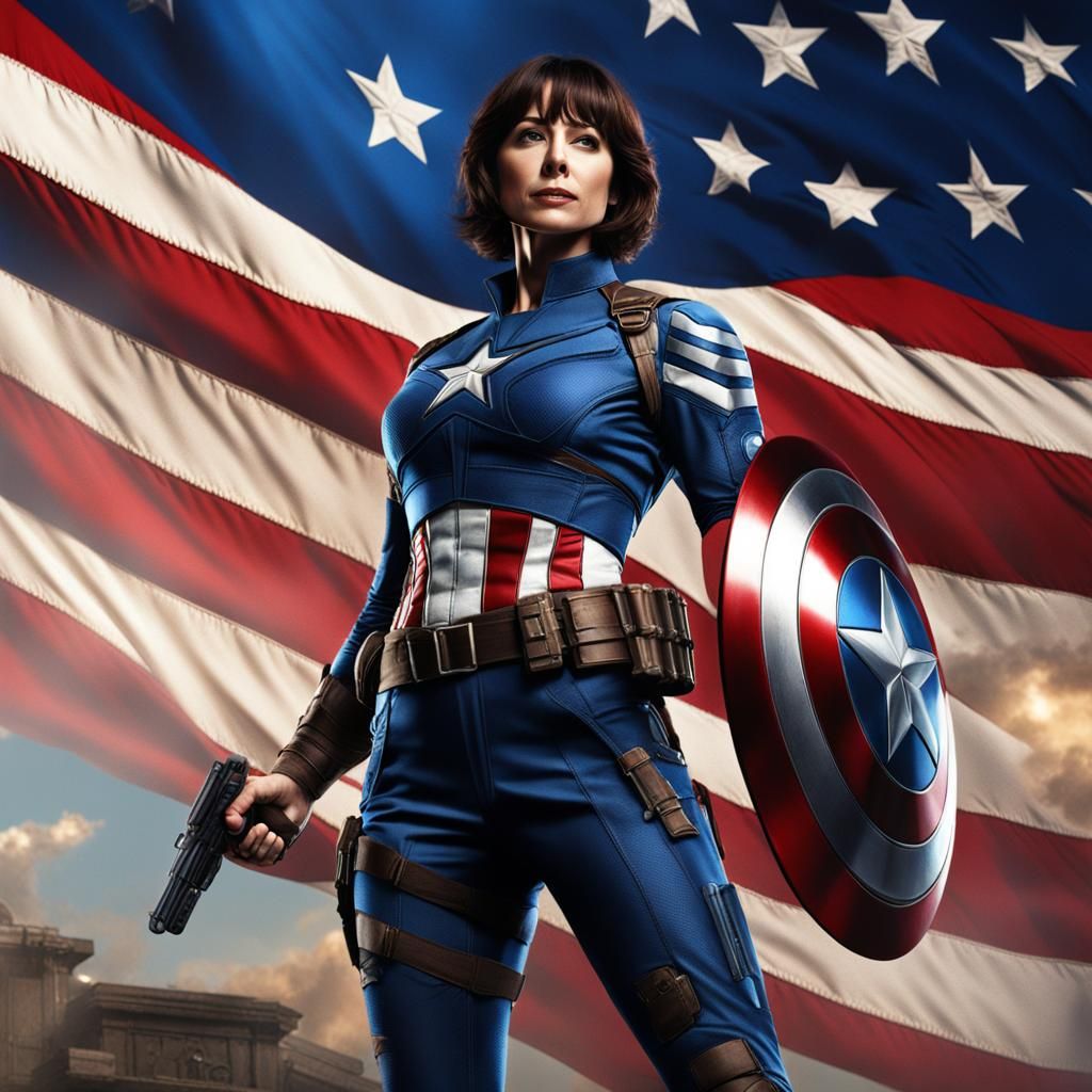 Superheroine Poses in Captain America Costume