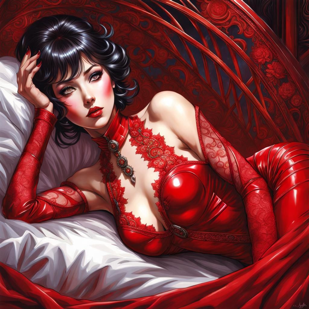 Modern Japanese Woman in Red Lingerie: 8k Concept Art