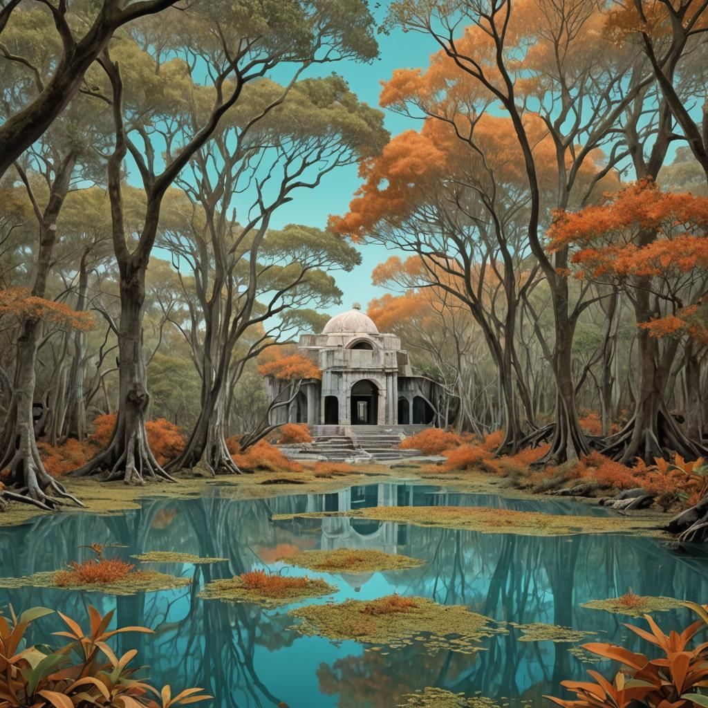 Autumn Limestone Quarry Scenery in Abstract Style