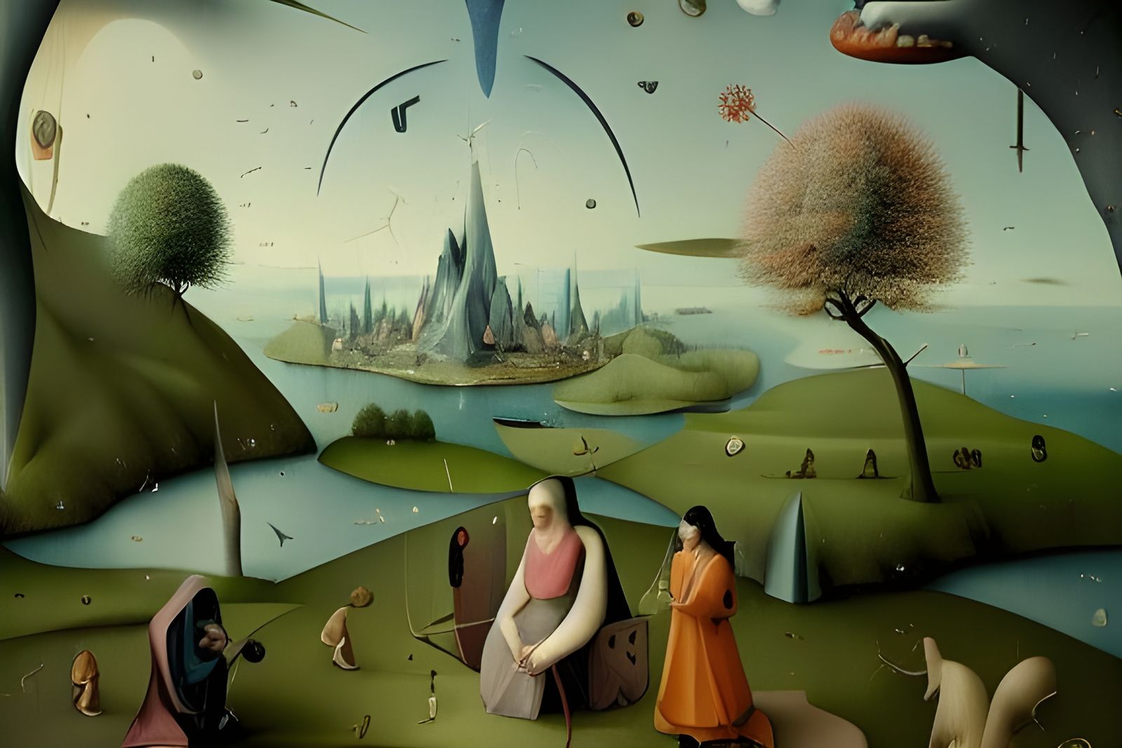 Surreal Pastel Landscape Inspired by Bosch