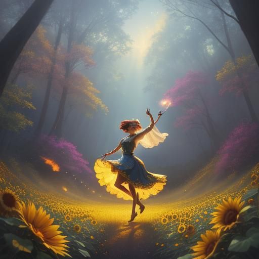 Joyful Forest Dance in Whimsical Fantasy Style