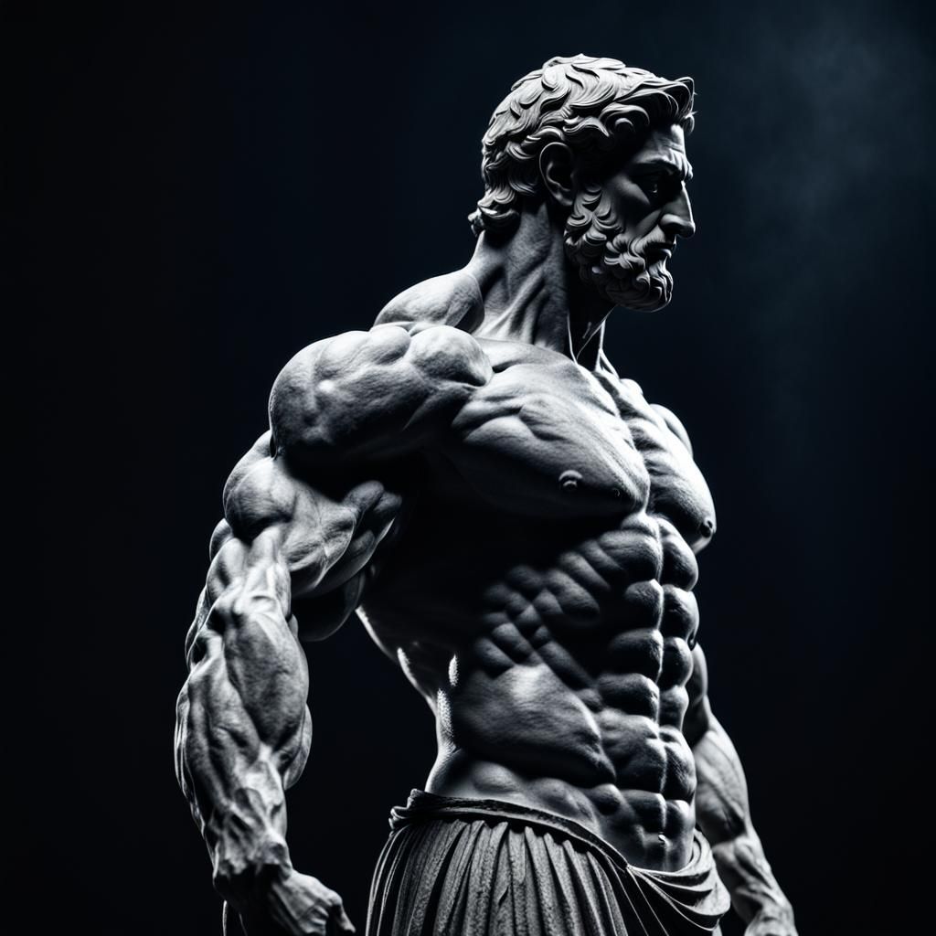 Stoic Greek Statue with Muscular Body in 8k