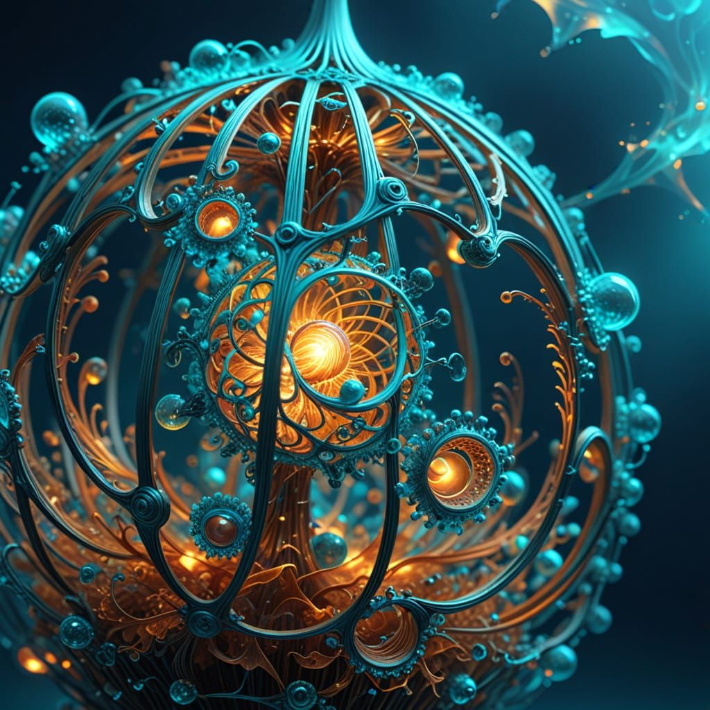 Fractal Bird Cage with Fiery Core and Plasma Petals