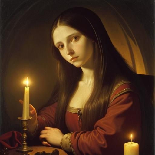 Mary Magdalene in Candlelight, Baroque Oil Painting