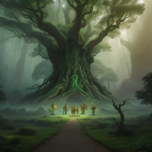 Ethereal Fantasy Scene in Golden Hour