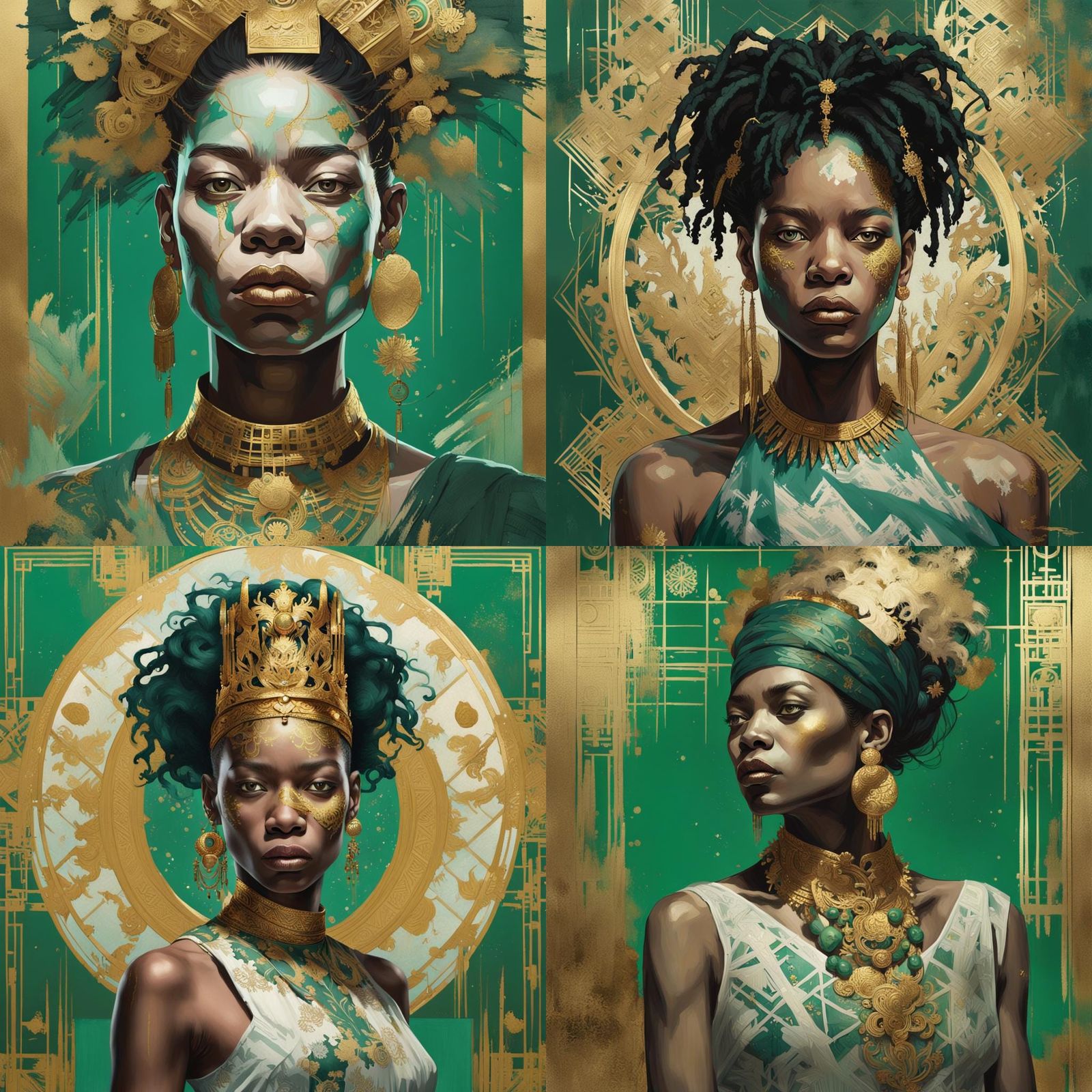 Basquiat-Style Portrait of Woman in Jade Dress