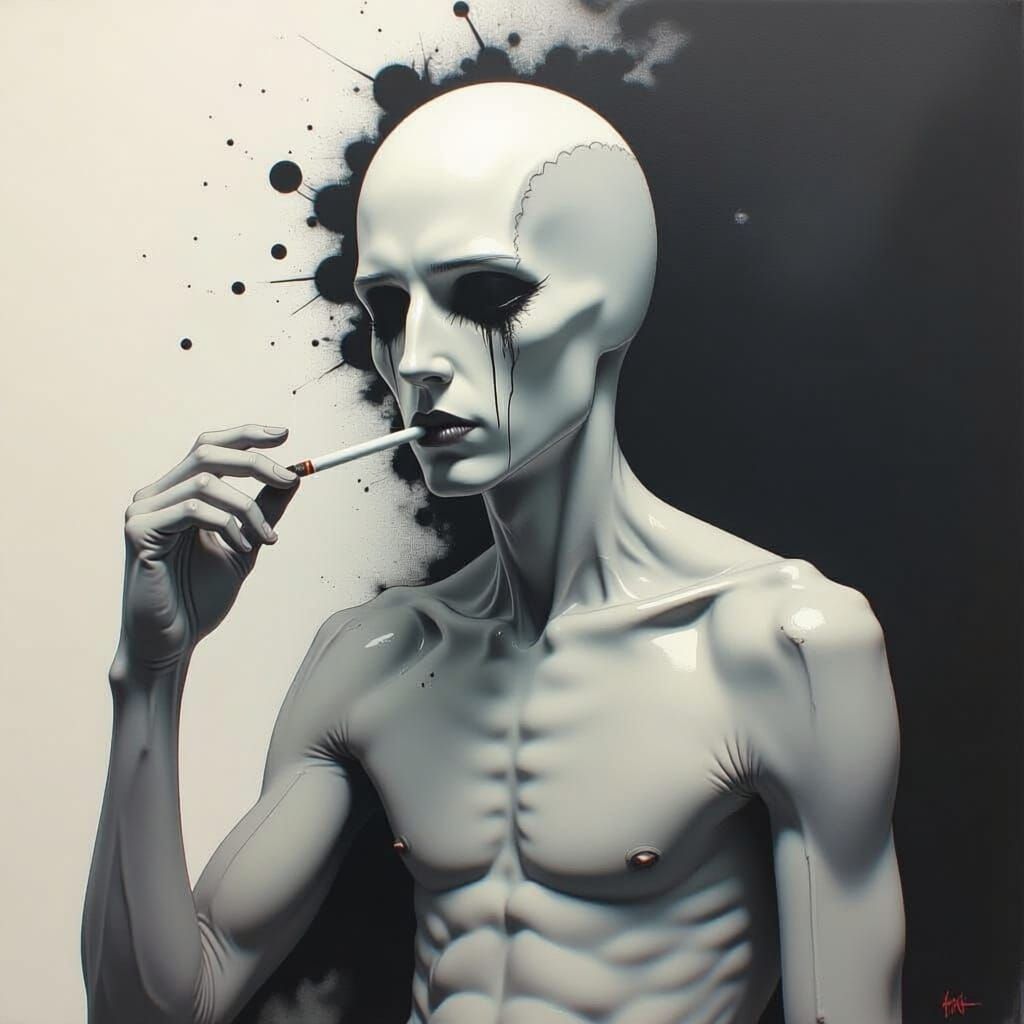 Man Covered in Dots Smoking in Cinematic Style