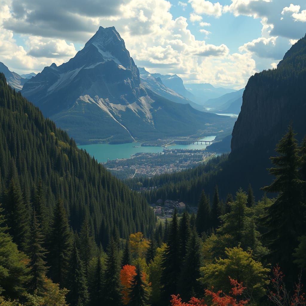 Idyllic Mountain Landscape, Hyperrealistic Digital Art